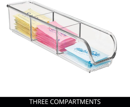 iDesign Plastic Packet and Tea Bag Organizer, Clear | Kitchen Storage Container, For Sugar, Salt, Pepper, Sweeteners, Tea Bags, Spices, The Linus Collection