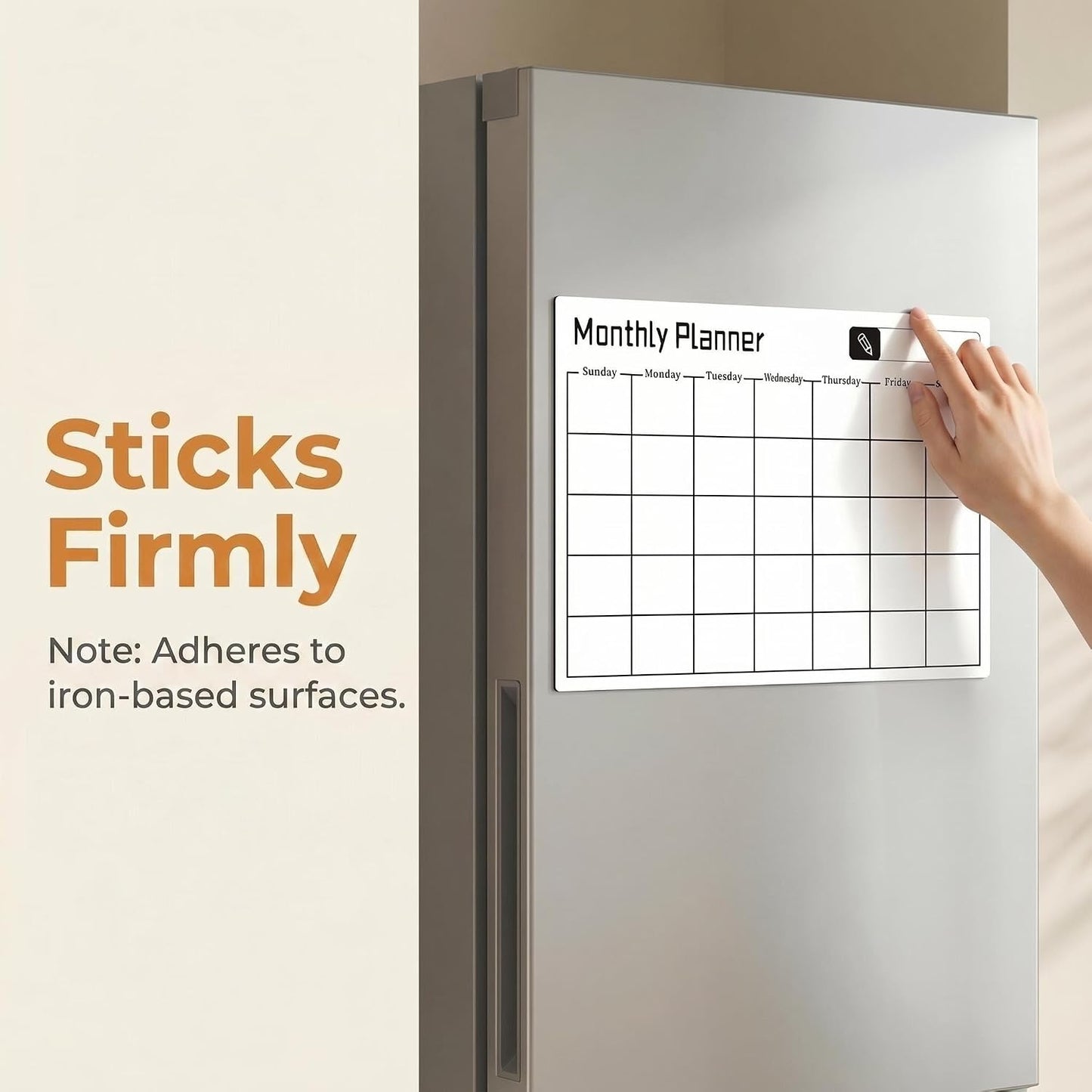 Magnetic Dry Erase Board for Fridge,16.7"x12" Reusable Whiteboard with Monthly, Weekly & Daily Planner Refrigerator Whiteboard for Home & Office Organization
