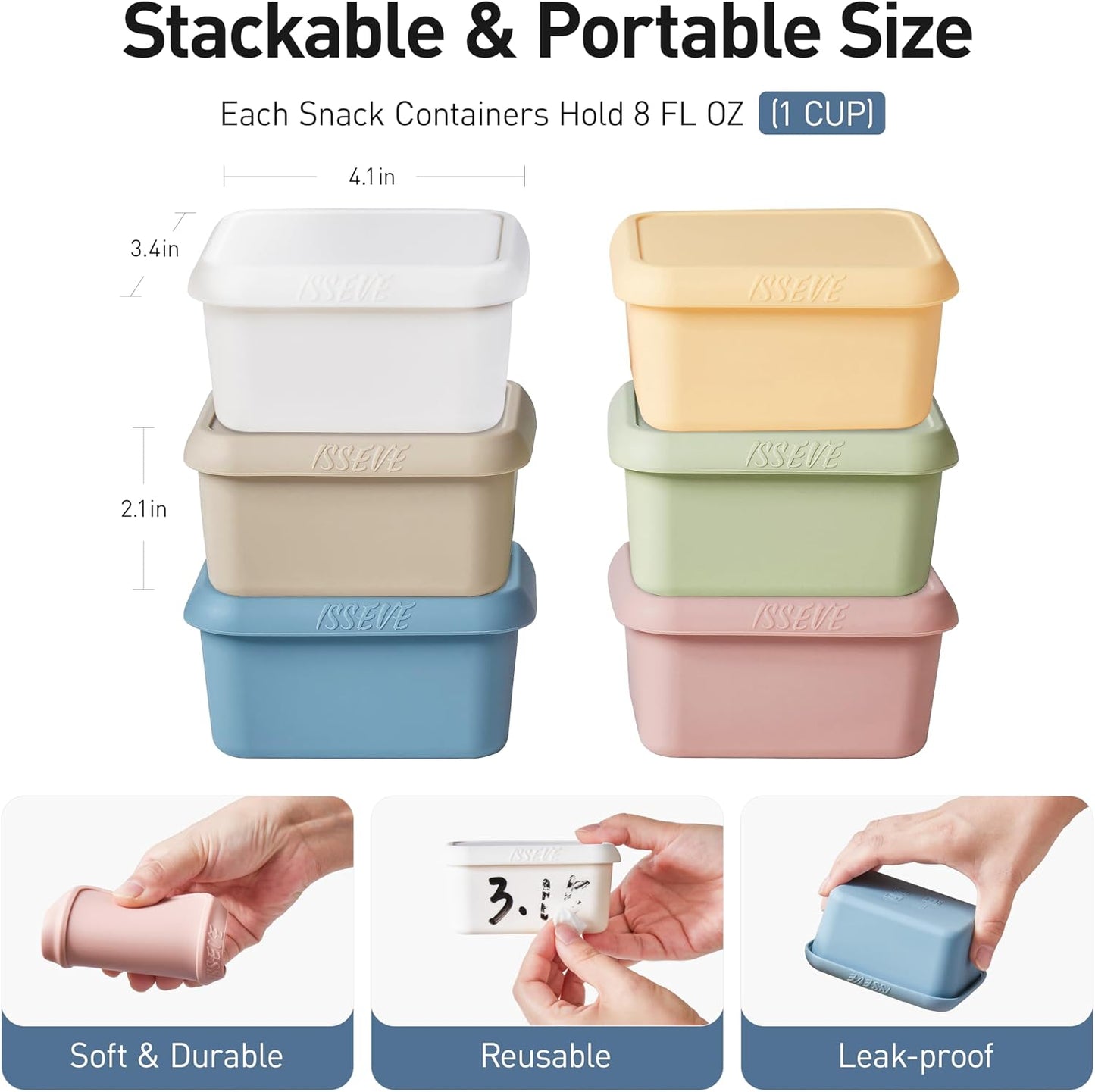 ISSEVE 8oz Silicone Snack Containers for Kids, 1 Cup Reusable Small Containers with Lids, Leak Proof Silicone Food Storage Containers, Kids Lunch Box for Daycare, School, Travel (4)