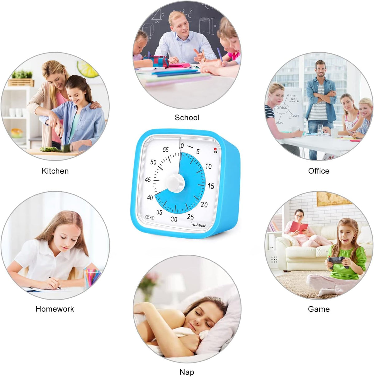 Yunbaoit Rainbow Visual Timer for Kids, 60-min Countdown Timer, Blue