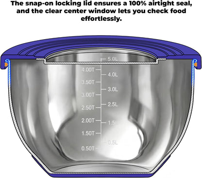 KITEISCAT Stainless Steel Mixing Bowls with Lids – Set of 5 Large Nesting Metal Bowls for Kitchen, Baking, Cooking, Food Prep & Storage, Non-Slip Base, Dishwasher Safe,Khaki