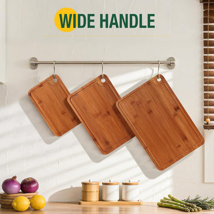 Deep-Carbonized Wood Cutting Board Set, HKKZYT 3 Pack Bamboo Chopping Boards for Kitchen with Side Handles, Charcuterie Board Juice Groove Knife-Friendly for Heavy Duty