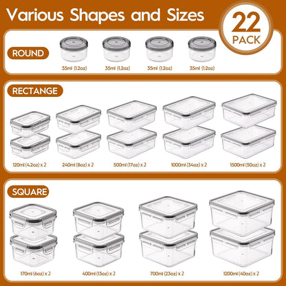 40 PCS Food Storage Containers with Lids Airtight (20 Containers & 20 Lids), Leak proof Meal Prep Container Set for Kitchen Storage, BPA-free, PVC-free Plastic, Microwave/Dishwasher Safe, Labels & Pen