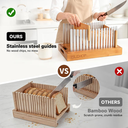 Bread Slicer for Homemade Bread – Steel Guides, Bamboo Crumb Tray