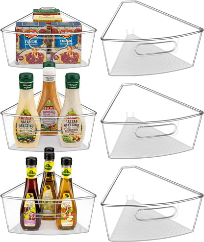 JEISSLIA Lazy Susan Cabinet Organizer Bins for 26"/ 28"/ 32" Diameter Corner Organizer, Plastic Cabinet Storage Bin, 1/8 Wedge - Food Safe, BPA Free, with Non-Slip Pads (for 26" Diameter, 6 Pack)