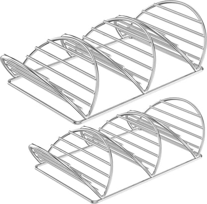 Stainless Steel Taco Holder Stand Set of 2, Taco Trays, Taco Stands for 3 Tacos, Oven Safe for Baking, Dishwa sher and Grill Safe, Taco Bar Serving Set for a Party