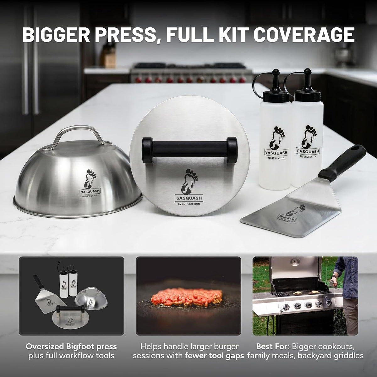 Sasquash Bigfoot Burger Smasher - Huge 8 Inch 3+ Pound Smash Burger Press