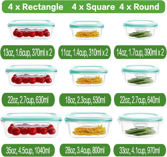 HOMBERKING 24pc Glass Food Storage Containers with Lids, Glass Meal Prep Containers, Airtight Bento Boxes, BPA Free & Leak Proof, Pantry Kitchen Storage(12 lids & 12 Containers) - Purple