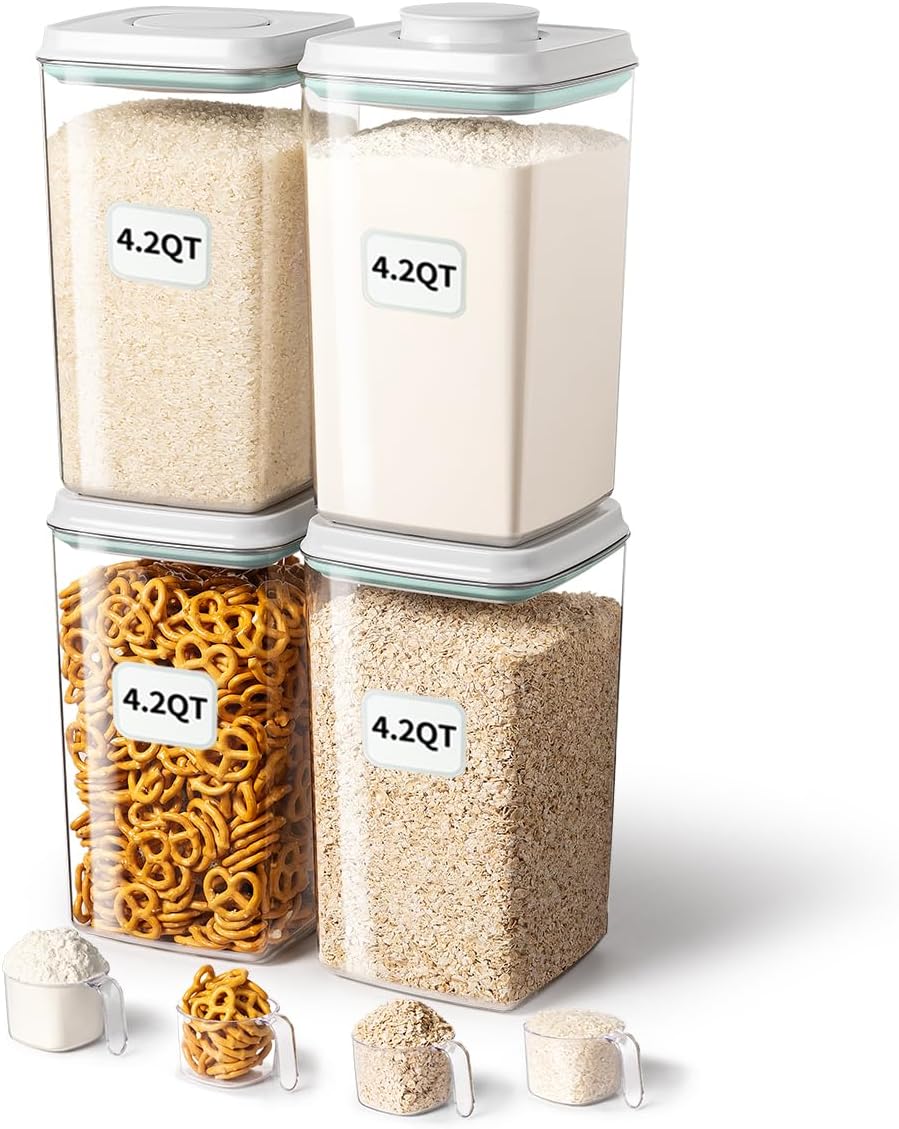 Ankou Food Storage Container Sets, 2.8 Qt *2+ 4.2 Qt *4 Airtight Canisters with Lids and 130ml Scoop, BPA-Free Plastic Pantry Containers for Flour, Sugar, Rice