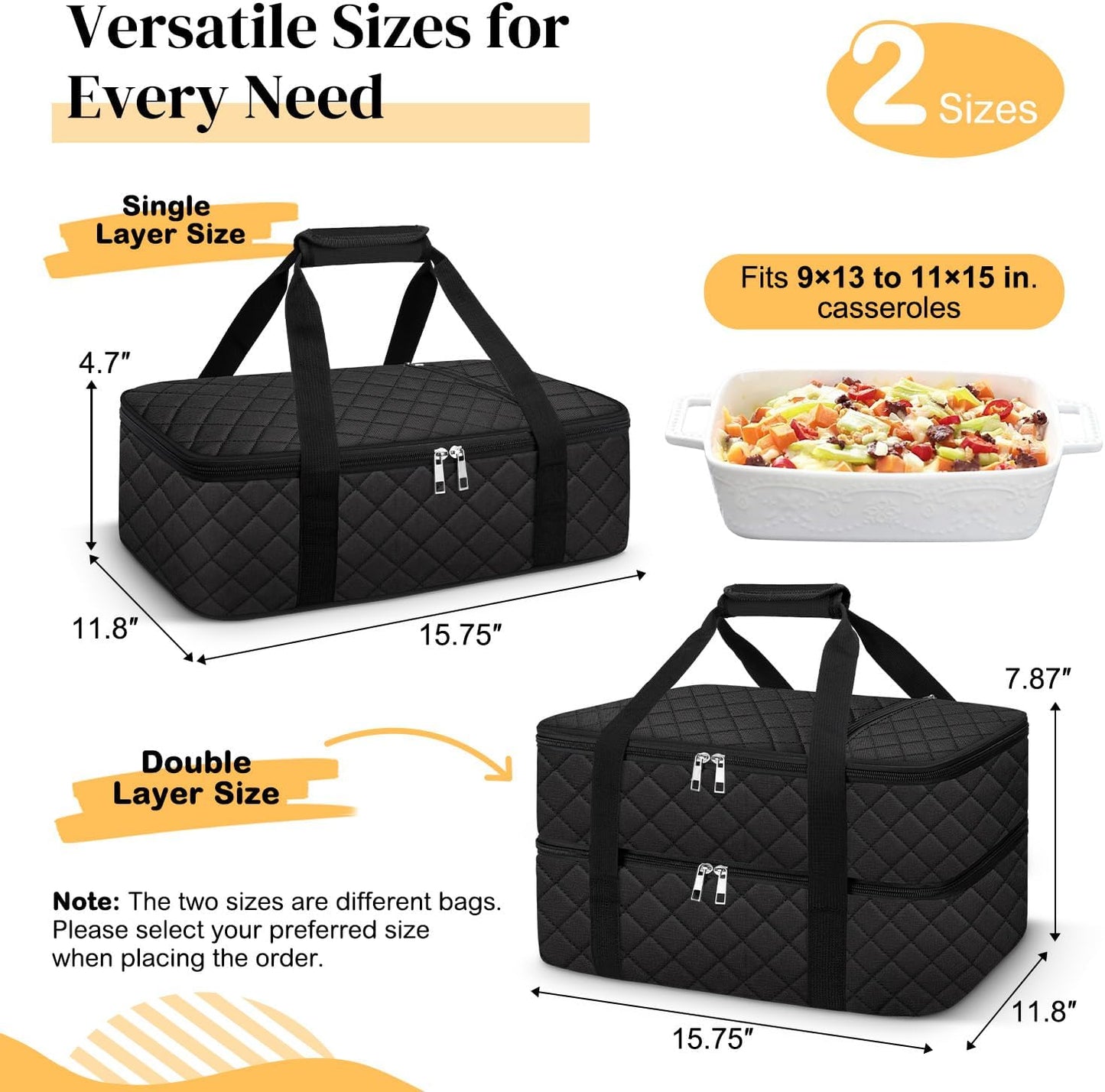 Coobiiya Insulated Casserole Carrier,Lasagna Lugger Tote Keeps Food Hot or Cold,Thermal Lunch Bag Warmer & Cooler Carrier Bag,Portable Tote Bag Fits 9" x 13" Baking Dish for Picnic and Cookout