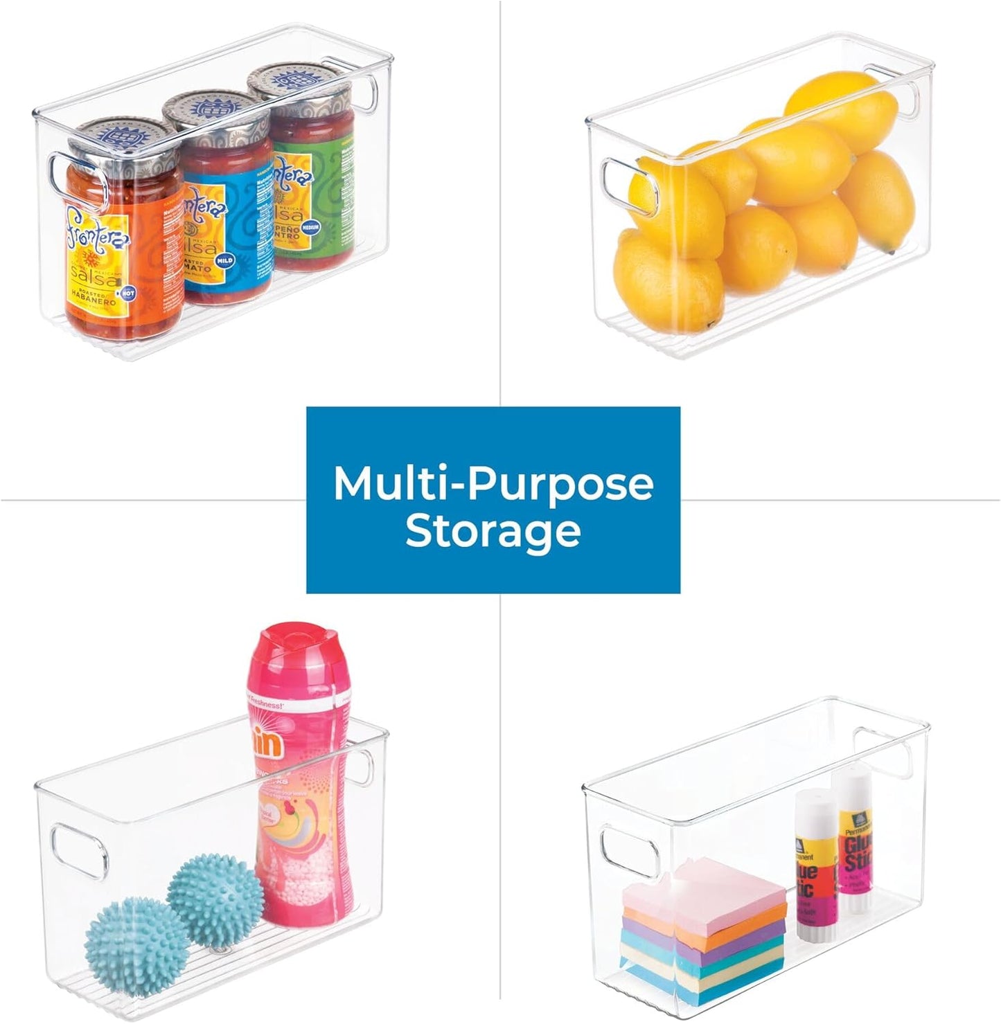 iDesign Slim Clear Plastic Storage Bin, Tall Narrow Organizer for Kitchen, Fridge, or Pantry, 4-Pack