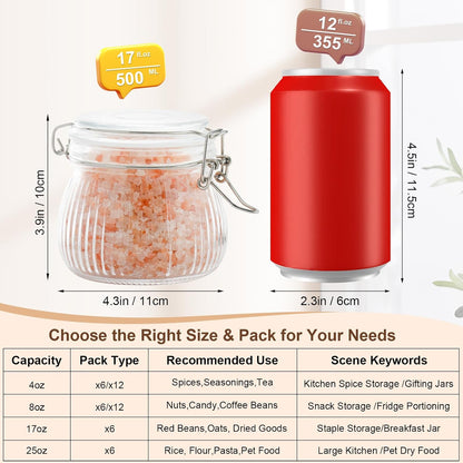 Spice Jars Set of 6, 4 oz Glass Spice Jars with Airtight Lids and Labels, Small Seasoning Jars for Spices, Herbs, Kitchen Spice Organizer