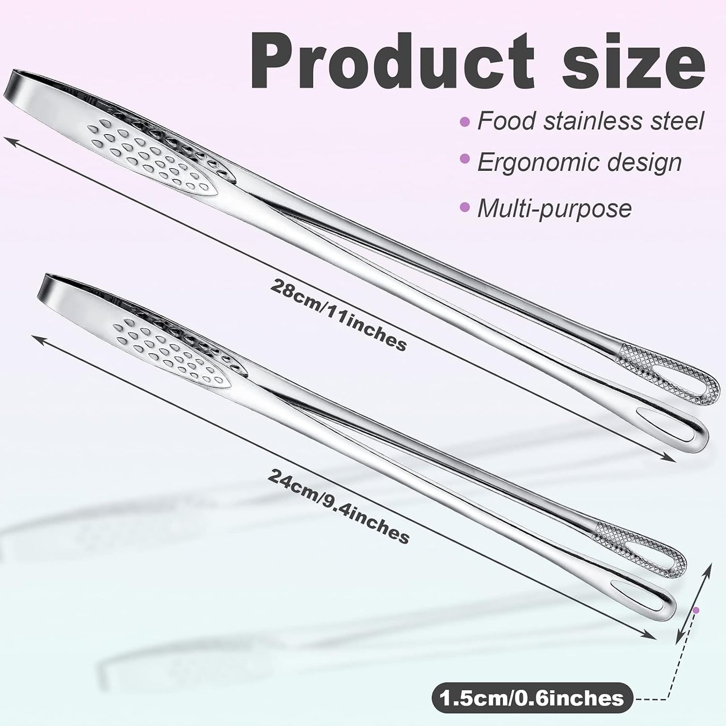 Geiserailie 3 Pcs 11 Inches Korean BBQ Tongs Stainless Steel Kitchen Tweezers Grill for Cooking Hot Pot Food Yakiniku Clamp Tool for Salad, Fish, Steak, Barbecue, Buffet, Meat