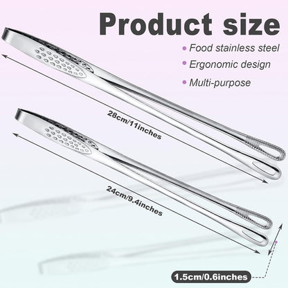 Geiserailie 3 Pcs 11 Inches Korean BBQ Tongs Stainless Steel Kitchen Tweezers Grill for Cooking Hot Pot Food Yakiniku Clamp Tool for Salad, Fish, Steak, Barbecue, Buffet, Meat