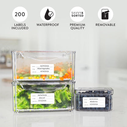 SAVVY & SORTED Expiration Date Pantry Labels, 160 Waterproof Food Expiration Date Label for Containers, Kitchen Stickers for Food Freshness, Use by Meal Prep Labels, Best By Write On Labels