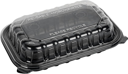 Thermo Tek 40 Ounce Clamshell Containers, 50 Disposable Take Out Boxes - 3 Compartments, Ventilated Lids, Black Plastic Meal Prep Containers, Microwavable, For Pasta Or Salads - Restaurantware