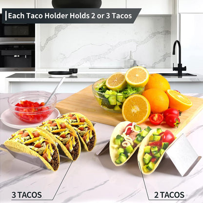 Stainless Steel Taco Holders Set of 6 - Each Metal Taco Stands for 3 Tacos - Taco Rack with Handles - Stylish Taco Shell Holders - Oven & Dishwasher & Grill Safe Taco Trays