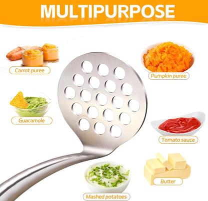 Avocado Masher Stainless Steel Small, Mini Potato Masher, Wooden Handle Potatoes Masher Kitchen Tool for Avocado, Potatoes, Beans, Vegetables, 8.7Inch Metal Mashing Utensil