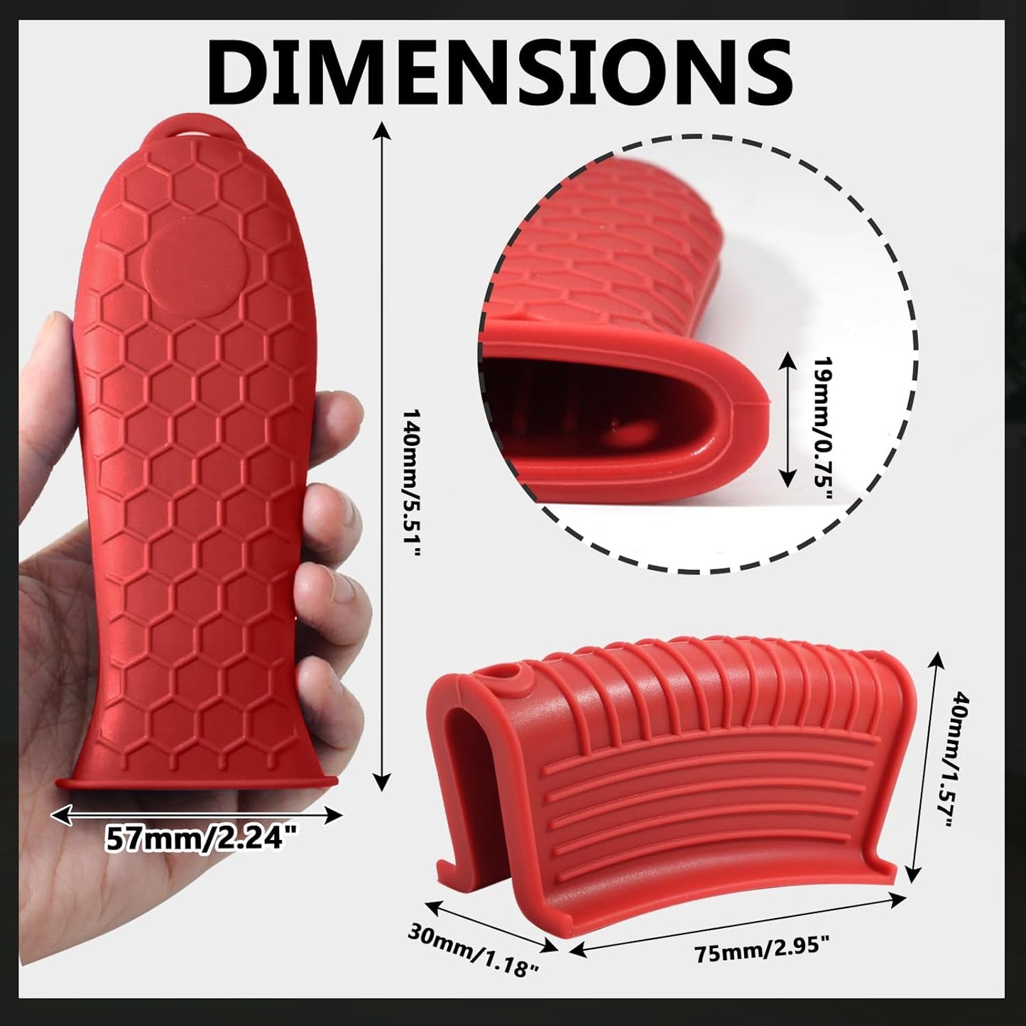 Bonsicoky 4 Pieces Silicone Hot Handle Holder Sleeve Set - Non-Slip, Heat Resistant Covers for Cast Iron Cookware - Perfect for Frying Pans, Casseroles, and Large Pots - Red