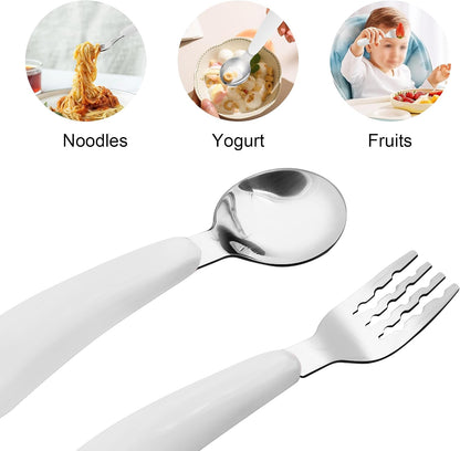 VANRA 2 Pieces Toddler Fork and Spoon Set with Travel Case 18/8 Stainless Steel Toddler Utensils Kids Silverware Children Flatware Child Cutlery Set for School Lunch Box (Blue)