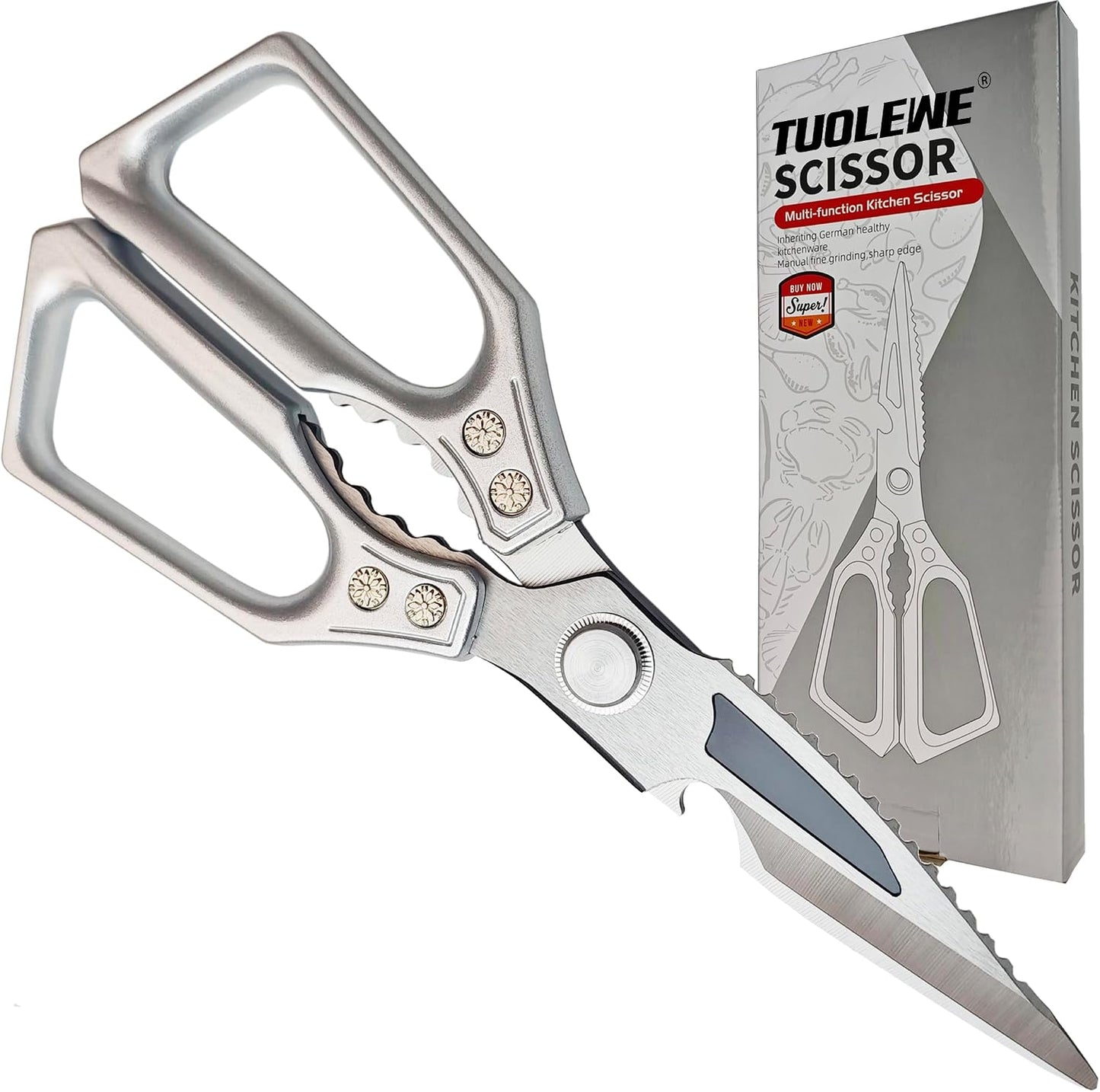 Heavy Duty Kitchen Scissors - 3.0mm Thickened Professional Stainless Steel Blades, All-Purpose Dishwasher Safe Meat & Poultry Shears for Cutting Chicken Bones, Food Prep