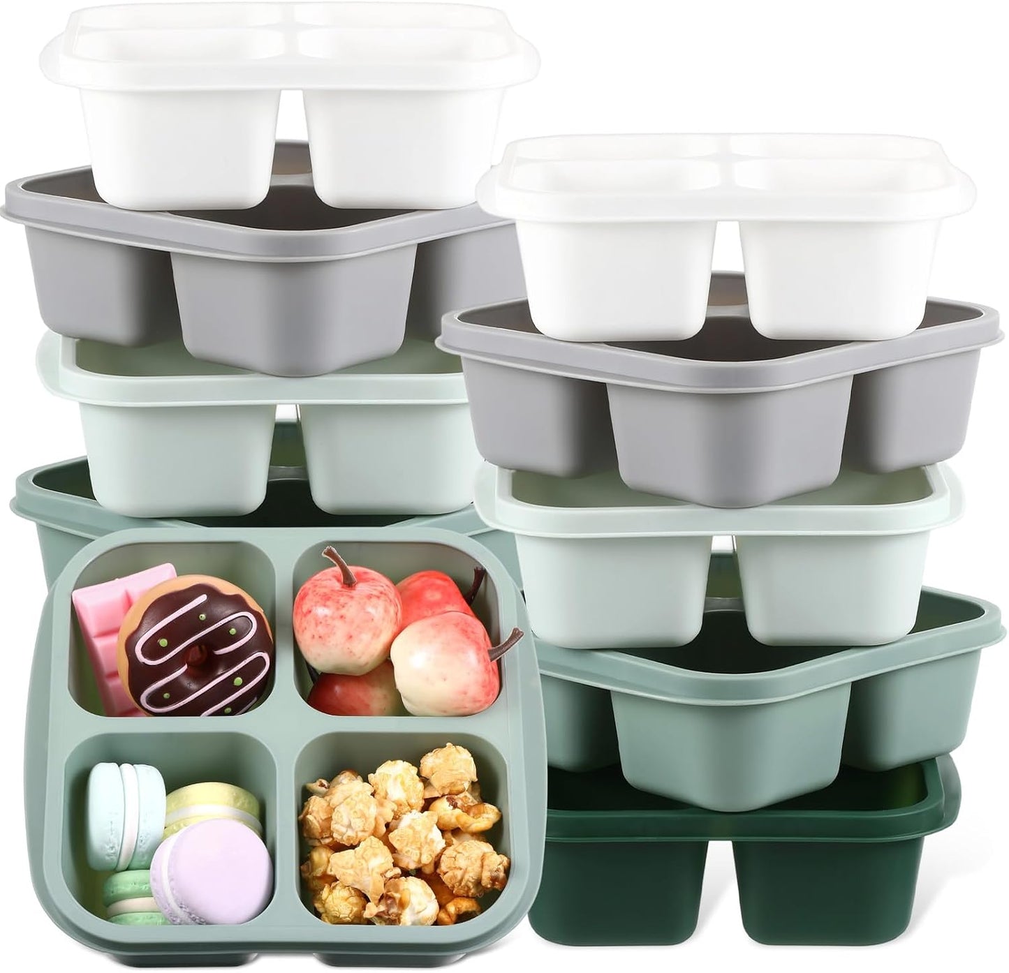 Honeydak 10 Pack Bento Snack Containers 4 Compartment Snack Boxes Reusable Containers with Lids Divided Meal Prep Lunch Food Storage Box for School Work Travel