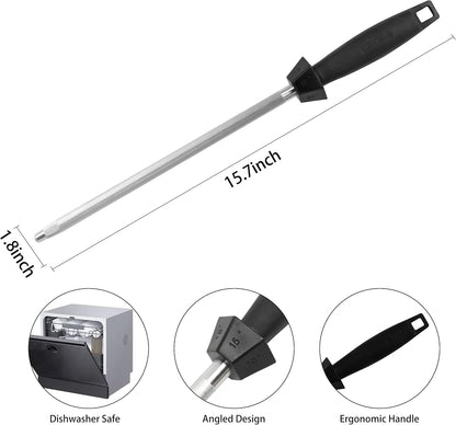 12-Inch Knife Sharpening Rod, Fine Carbon Honing Steel, Black Handle