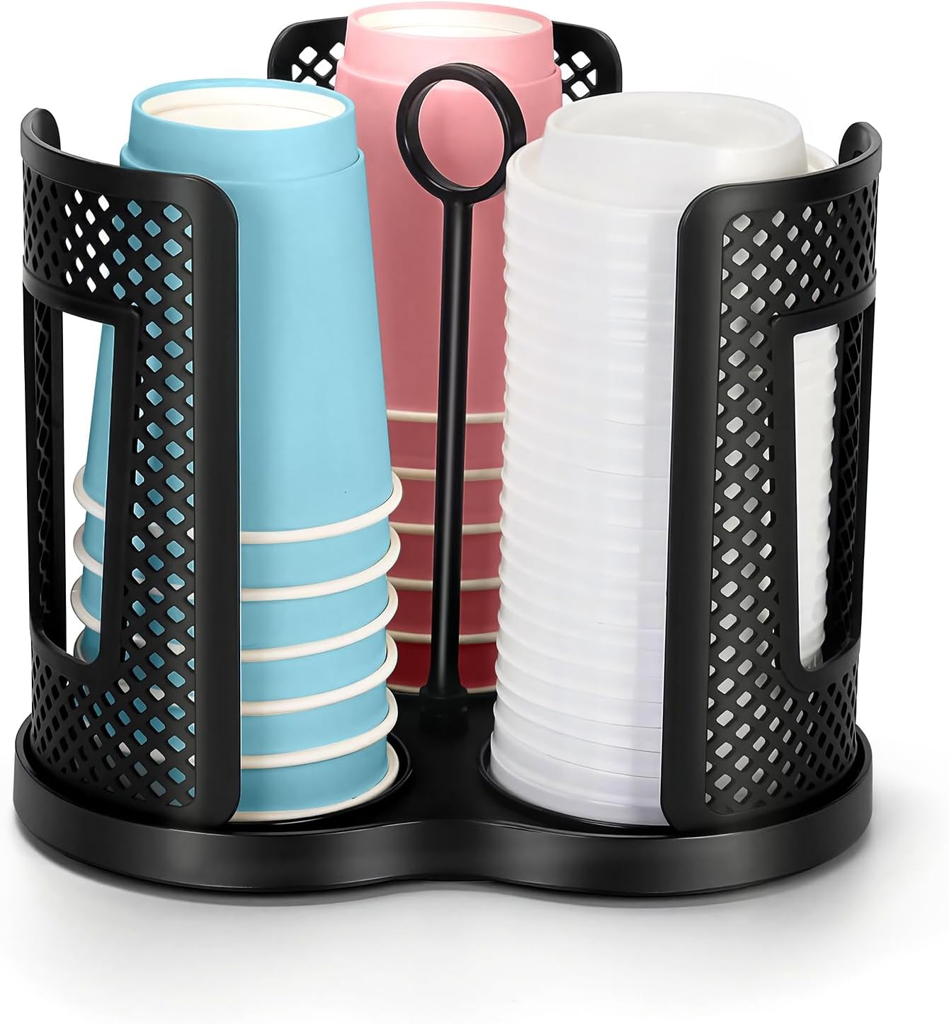 Rotating Coffee Cup Holder, Cup Dispenser with 4 Compartments, Plastic Cups Lid Organizer for Countertop, Coffee Station, Home, Office (white)