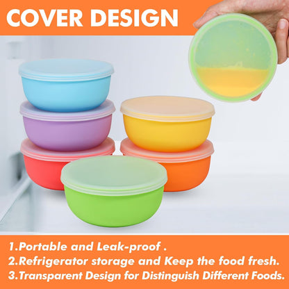 KOLUTI Nonstick Silicone Pinch Bowls Set of 6, 4oz Small Condiment Dipping Sauce Prep Bowl with Lid, Colorful Snack Serving Food Storage Mixing Containers for Side Dish, Microwave & Freezer Safe
