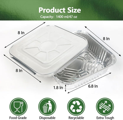 Thickened 35 Pack Heavy Duty Aluminum Pans, 8x8 Small Disposable Aluminum Baking Pans, Square Tin Foil Roasting Tray for Cooking, Meal Prep, Catering, Events, Carton Packaging