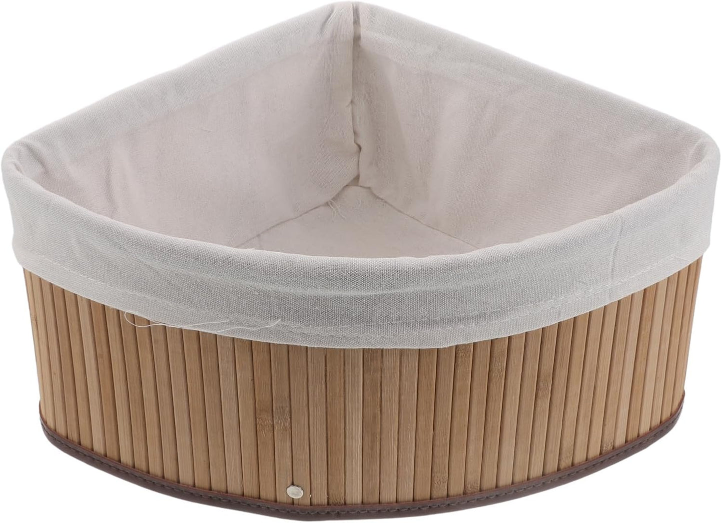 Corner Storage Basket - Bamboo Woven Organizer with Liner - Woven Pantry Basket for Shelves - Triangle Storage Bin for Kitchen, Bathroom and Bedroom (White)
