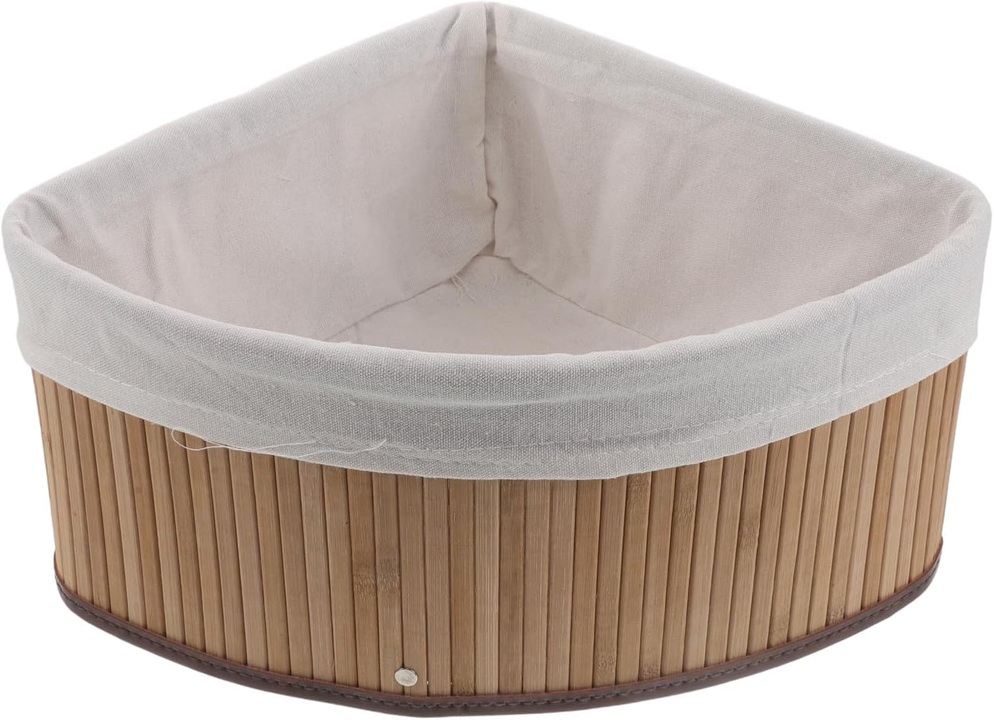 Corner Storage Basket - Bamboo Woven Organizer with Liner - Woven Pantry Basket for Shelves - Triangle Storage Bin for Kitchen, Bathroom and Bedroom (White)