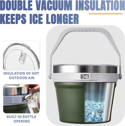 COKTIK 7L Vacuum Insulated Ice Bucket with Lid and Scoop& Tongs，Large capacity Stainless Steel Beverage Bucket for Cocktail, Champagne, Wine, Beer，Large Parties（Milk White Suit）