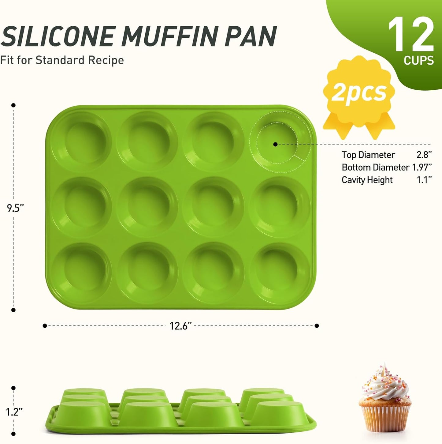 2 Pack 12 Cups Silicone Muffin Pan with Metal Reinforced Frame Regular Size Silicone Molds Cupcake Cake Baking Pans Cookie Baking Chocoflan Cupcake Mold Nonstick Muffin Tin Home Baking Supplies