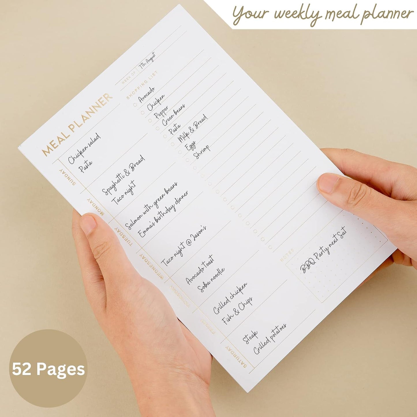 Magnetic Meal Planning Pad for Fridge 52 Undated Tear-off Sheets, 6x9 Inch Meal Planning Notepad for Meal Planner & Grocery List with Magnet, Weekly Meal Planner with Tear Off Shopping List