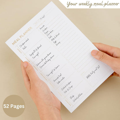 Magnetic Meal Planning Pad for Fridge 52 Undated Tear-off Sheets, 6x9 Inch Meal Planning Notepad for Meal Planner & Grocery List with Magnet, Weekly Meal Planner with Tear Off Shopping List