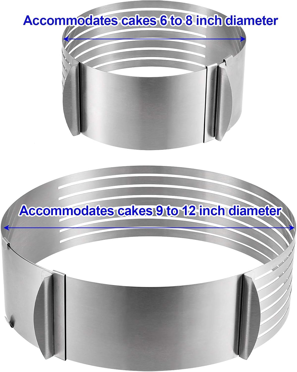 2 Pack Cake Slicer, Stainless Steel Cake Cutter Leveler 7-Layer 6-8 inch and 9-12 inch Adjustable Cake Ring Molds for Baking, Cutting and Slicing Cakes - Silver