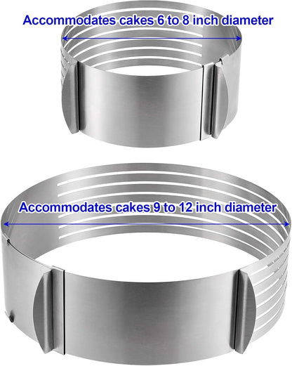 2 Pack Cake Slicer, Stainless Steel Cake Cutter Leveler 7-Layer 6-8 inch and 9-12 inch Adjustable Cake Ring Molds for Baking, Cutting and Slicing Cakes - Silver
