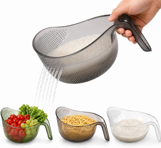 Rice Washer Strainer Bowl with Handle, Fast-Drain Colander(Gray)