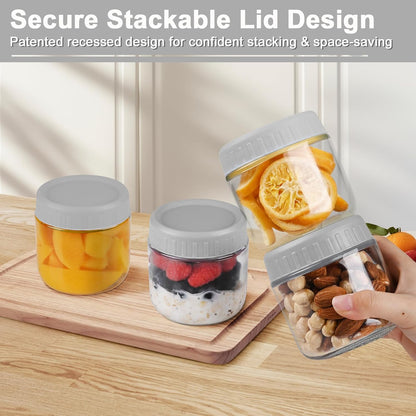 Overnight Oats Containers with Lids, 10oz Wide Mouth Mason Jars with Lids, 9 Pack Glass Jars with Airtight lid for Chia Pudding Yogurt Salad, Meal Prer Oatmeal Jars, Pink