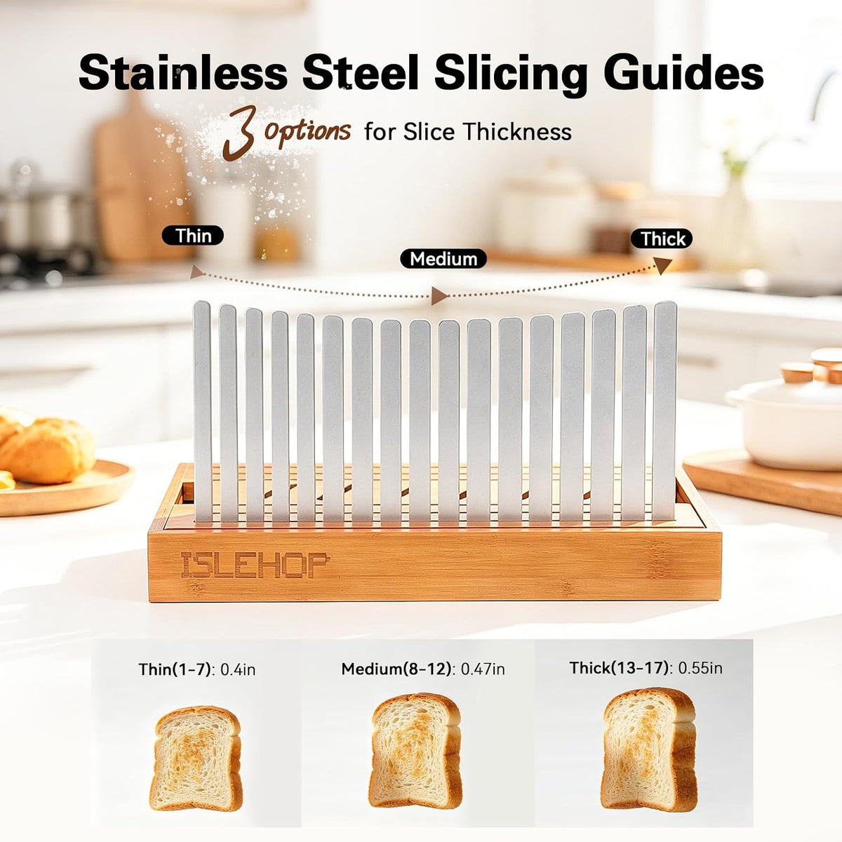Bread Slicer for Homemade Bread – Steel Guides, Bamboo Crumb Tray