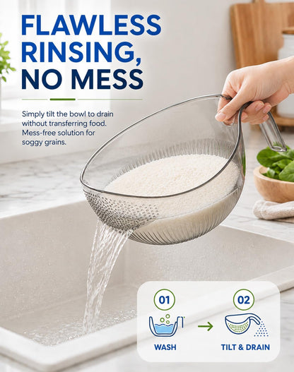 Multipurpose Rice Washing Bowl Strainer with Handle，Transparent：Small+Large