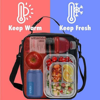 opux Insulated Lunch Box for Men Women Adult, Compact Lunch Bag for Kids Boy Girl Teen, Soft Lunch Cooler Bag for Work School, Leakproof Lunchbox Lunch Pail with Clip-on Buckle, Grey Flowers