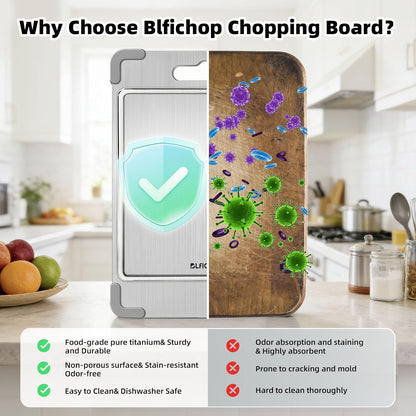 3PCS Titanium Cutting Boards for Kitchen- Food Grade Double Sided Chopping Board with Juice Groove, Removable Anti-Slip Corners, Dishwasher Safe for Meat/Fruits/Vegetables, Grey