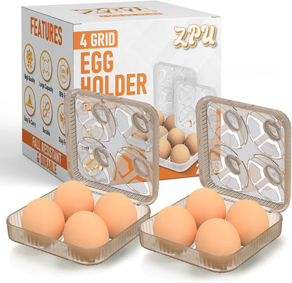 ZPU Egg Holder Camping, 1Pcs 4 Grid Egg Container, Plastic Egg Carrier for Camping Picnic Travel Outdoor Refrigerator Kitchen, Clear White