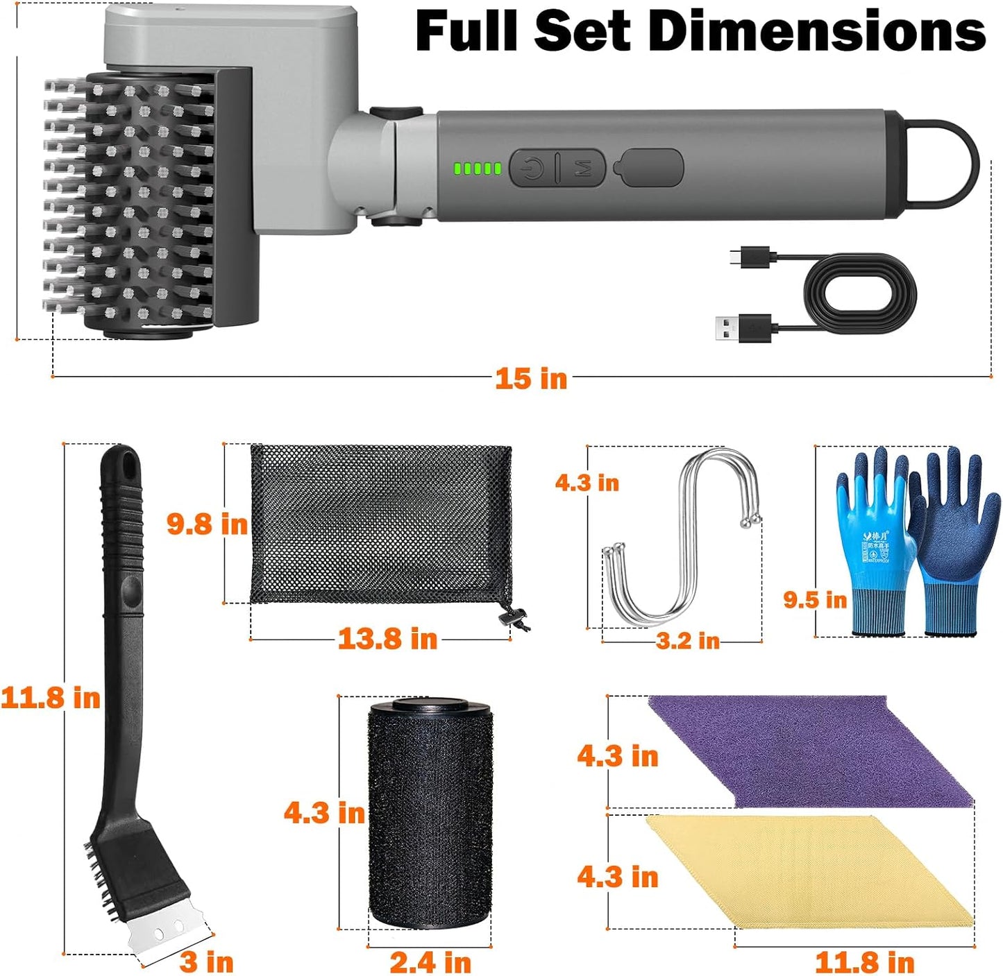 Electric Grill Brush,BBQ Grill Cleaner with 3 Heads, 3-Speed & Angle Adjust Cordless Rotary Grill Brush,IP67 Waterproof,150Mins & 58W Motorized Grill Cleaning Brush Kit with 5200mAh Battery