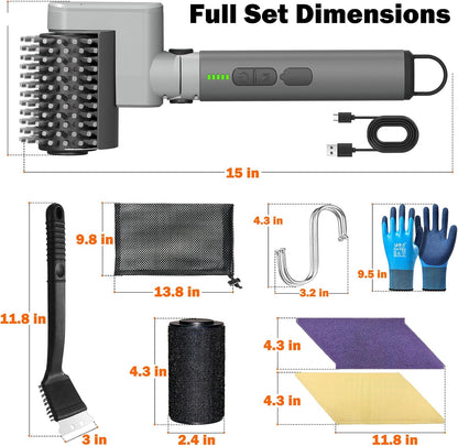 Electric Grill Brush,BBQ Grill Cleaner with 3 Heads, 3-Speed & Angle Adjust Cordless Rotary Grill Brush,IP67 Waterproof,150Mins & 58W Motorized Grill Cleaning Brush Kit with 5200mAh Battery