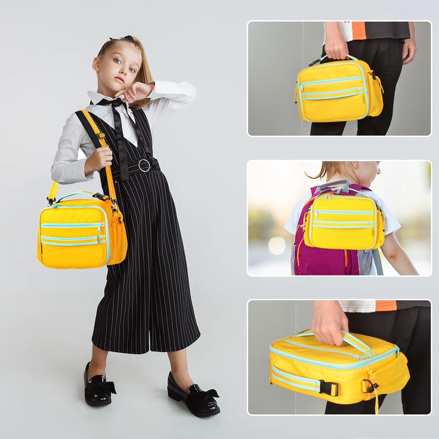 Cerbonny Kids Lunch Box, Insulated Lunch Bag for Girls and Boys, Durable Polyester with PEVA Lining, Adjustable Shoulder Strap, 10.8"L x 4"W x 8.8"H, 5 Pockets
