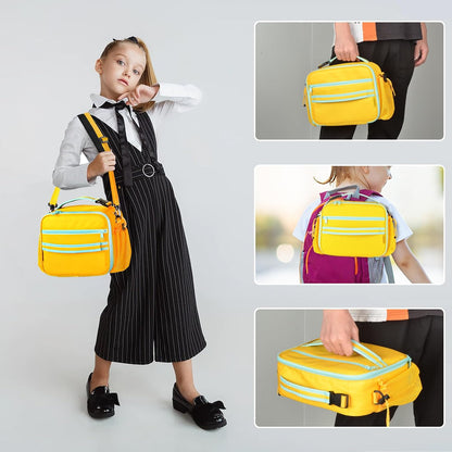 Cerbonny Kids Lunch Box, Insulated Lunch Bag for Girls and Boys, Durable Polyester with PEVA Lining, Adjustable Shoulder Strap, 10.8"L x 4"W x 8.8"H, 5 Pockets