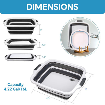XUDAKAIXIN Collapsible BBQ Prep Tub for Meal Prep, Marinating,Food Storage, picnics, camping, barbecues,cutting fruits and vegetables - Includes Cutting Board and Locking Lid,(X-Large) Black